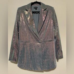 SILVER SEQUIN GLITTER BLAZER DRESS